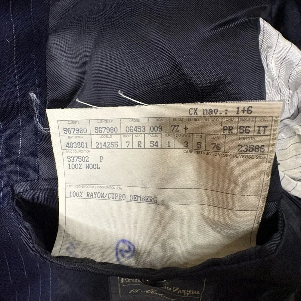 Ermenegildo Zegna Men's IT 54R (~46.5R) Navy Pinstripe 15 Milmil 15 Wool Coat